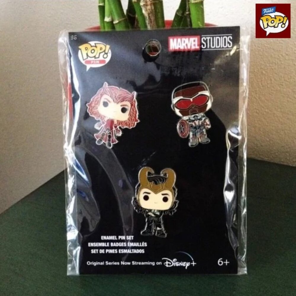 MARVEL FUNKO POP Enamel Pin Set (3-Pk) –Scarlet Witch, Loki, Captain America NWT - Picture 3 of 9